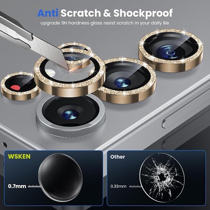 WSKEN for Samsung Galaxy S25 Ultra Camera Lens Protector - Ultra Thin | Case Friendly, 9H Shatterproof Tempered Glass, Anti Scratch Metal Circle, Camera Screen Protector Cover Accessories, Glitter - Image 3
