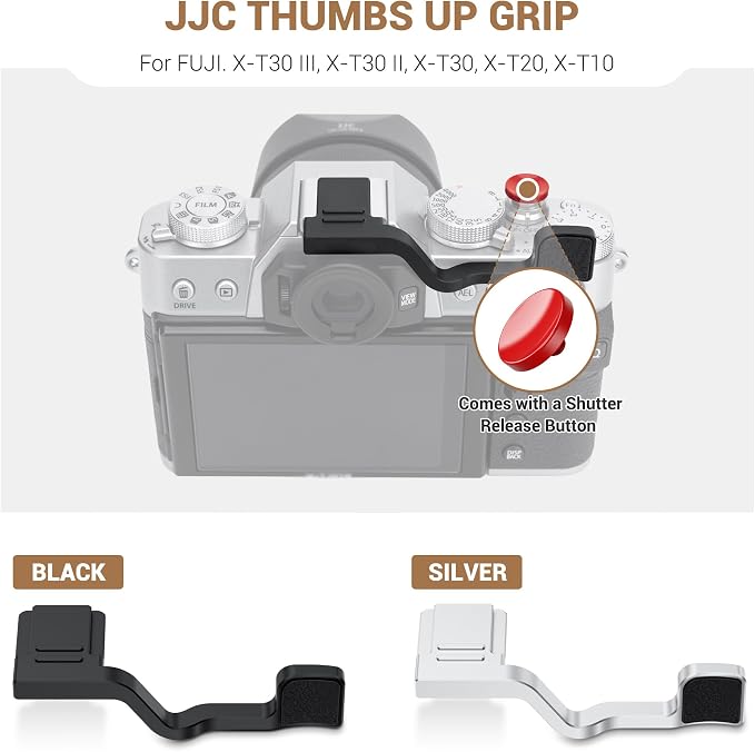 XT30 III II Thumb Up Grip w Shutter Button for Fujifilm XT30III XT30II XT20 | Metal X-T30III X-T20 X-T10 Thumb Grip with Hot Shoe Cover Protector Thumb Rest Support Holder Not Affect Use of Dial - Image 2