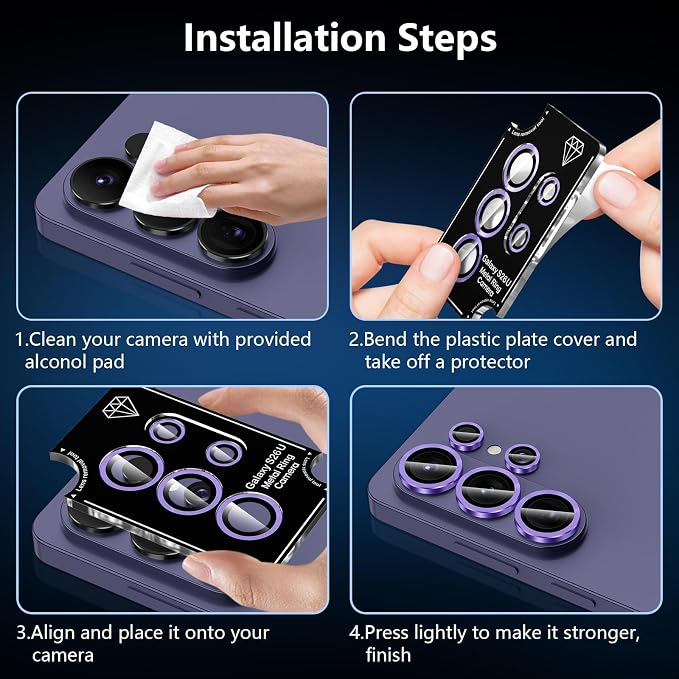for Samsung Galaxy S26 Ultra Camera Lens Protector, Individual Metal Ring Tempered Glass Lens Cover, [Strong Adsorption] Scratch Resistant Ultra-Thin HD Clear Lens Cover, 1 Set-Purple - Image 7