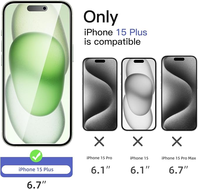 NEW'C 3x Privacy for iPhone 15 Plus Screen Protector (6.7 inches)+ 3x Camera Lens Protector, Sensor Protection, Case Friendly Tempered Glass Film + Dust Plug - Easy installation tool included - Image 2