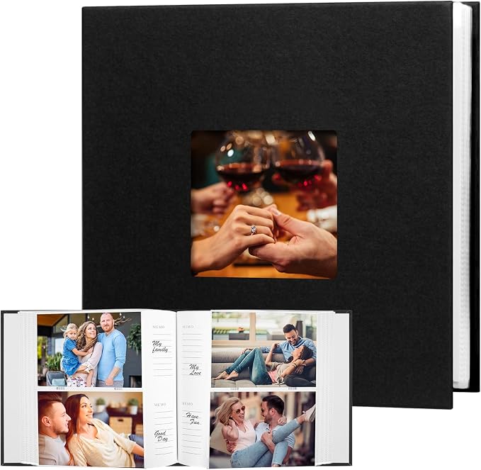4x6 Photo Album Holds 240 Photos Writing Space, PU Leather, Black | Clear Acid-Free Sleeves, Memo Writing Areas, Front Display Window, Baby, Wedding, Travel & Family Picture Keepsakes by Xfveiwoo