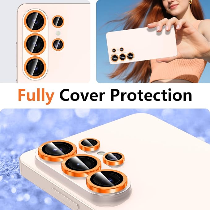 for Samsung Galaxy S26 Ultra Camera Lens Protector, Individual Metal Ring Tempered Glass Lens Cover, [Strong Adsorption] Scratch Resistant Ultra-Thin HD Clear Lens Cover, 1 Set-Orange - Image 8