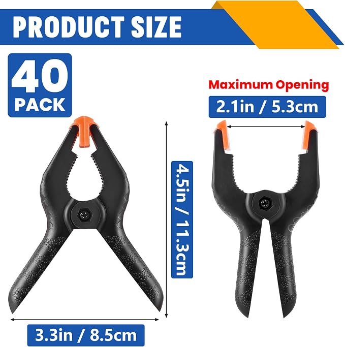 40 Pack 4.5 inch Plastic Spring Clamps, Backdrop Clips | Black Heavy Duty Clips, Woodworking Clamps, Plastic Clamps for Crafts, Backdrop Stand, Woodworking, Photography - Image 2