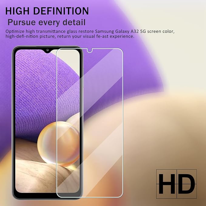 Galaxy A32 5G HD Clear Tempered Glass Screen Protector, [2 Pack] [3D Glass] [Bubble-Free] [Anti-Glare] Screen Protector Glass For Samsung Galaxy A32 5G - Image 6