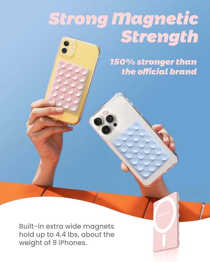 amBand Magnetic Suction Phone Mount for MagSafe Case, Silicone Octo Cup Buddy Sticky Grip Holder for iPhone, Removable Hands-Free Selfie/Video for TikTok Influencers, Women Gift, Light Pink - Image 3
