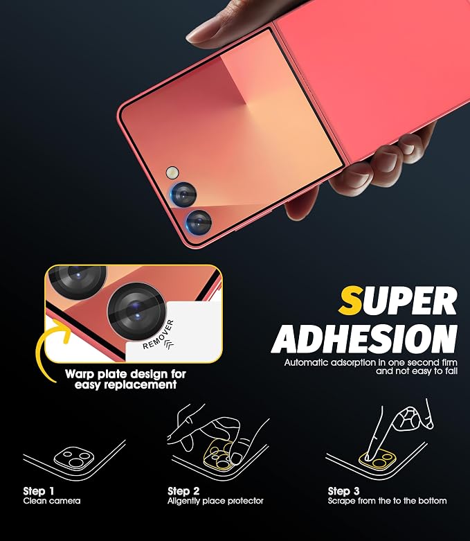 Orzero (2 Sets) Camera Lens Protector for Samsung Galaxy Z Flip 7/7 FE, [EZ Install] [Case-Friendly] 9H Tempered Glass Alloy Metal Ring Lens Cover, Military-Grade Shockproof, HD Clarity Anti-Glare (Red) - Image 7