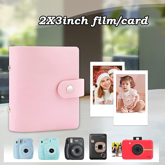 Ruibytree 52 Pockets Small Photo Album 2x3 for Instax Mini, Pink, 1 Pack | Pocket-Size, PU Leather Cover, Snap Closure, Acid-Free Pages, Fits Polaroid 2x3 Photos, Kodak Mini Prints & ZINK Photos - Image 2