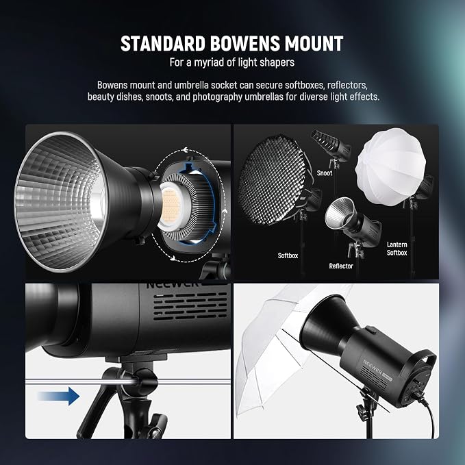 NEEWER CB100C 130w RGB LED Video Light, APP/2.4G Control 360° Full Color 2700K-6500K 27000lux/m COB Bowens Mount Silent Continuous Output Lighting TLCI/CRI97+ 17 Scenes for Video Recording Photography | 2700K-6500K, 27000lux/m, COB, Bowens Mount Silent... - Image 8