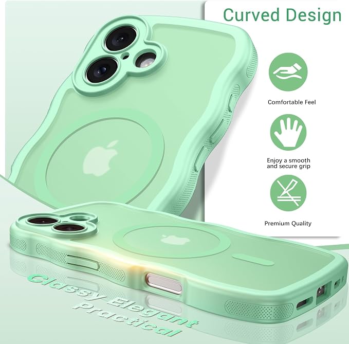 BENTOBEN Magnetic for iPhone 17 Case, Cute Wavy Full Camera Protection [Compatible with MagSafe] Translucent Matte Anti-Slip Bumper Women Girls Boys Protective Cover for 17 6.3", Matcha Green - Image 8