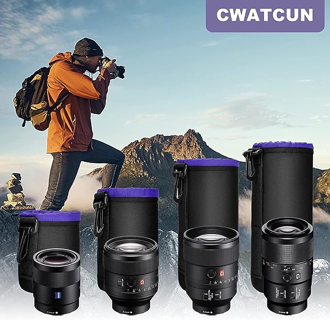 Cwatcun 4 Pack Lens Pouch Set, Camera Lens Case Bag with Thick Protective Neoprene, for Canon Nikon Sony Pentax Olympus Panasonic Fuji Sigma DSLR SLR Camera Lens (Size Small, Medium, Large, X Large) | for Canon Nikon Sony Pentax Olympus Panasonic Fuji ... - Image 7