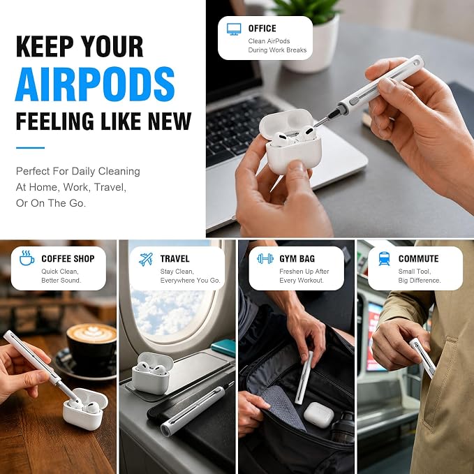 Hyashee Cleaner Kit for AirPods Pro 3/2/1, 3-in-1 Earbud Cleaning Pen with Metal Tip, Soft Brush & Flocking Sponge, Cleaning Tool for Wireless Earbuds, Charging Case, Phone, Keyboard & Electronics - Image 5