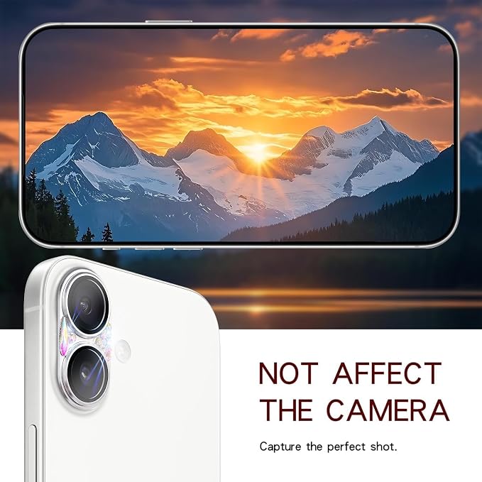 Bling Diamond Camera Lens Protector Compatible with iPhone 17, Metal Glitter Gem Camera Cover，9H Tempered Glass lens full Screen Protector with 3D Rhinestone Sparkle - Image 6
