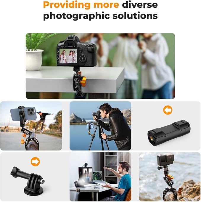 K&F CONCEPT Camera Mount Clamp, Super Crab Clamp with 1/4" Thread Holes | 60mm Max Opening for Round Pipe Flat Surface, Monitors, LED Lights, and Other Photographic Accessories, MS15 - Image 4