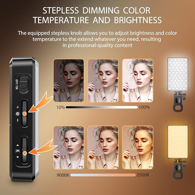 120 LED Video Light, Portable USB Photo Light Dimmable 2500-9000K CRI 95+ 5000mAh Battery with Tripod with Colored Filters and Clip, Photo Lamp for Phone/iPad/Camera - Image 2
