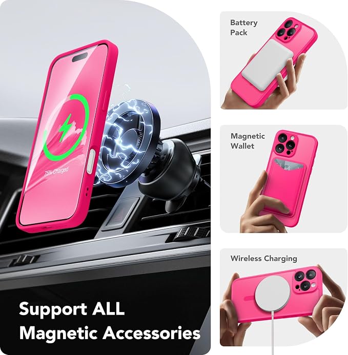CAPRARO for iPhone 16 Pro Max Case, Compatible with MagSafe Hot Pink | Upgraded [Full Camera Protection] Protective Translucent Matte Women Girl Magnetic Phone Case Cover, Hot Pink - Image 3