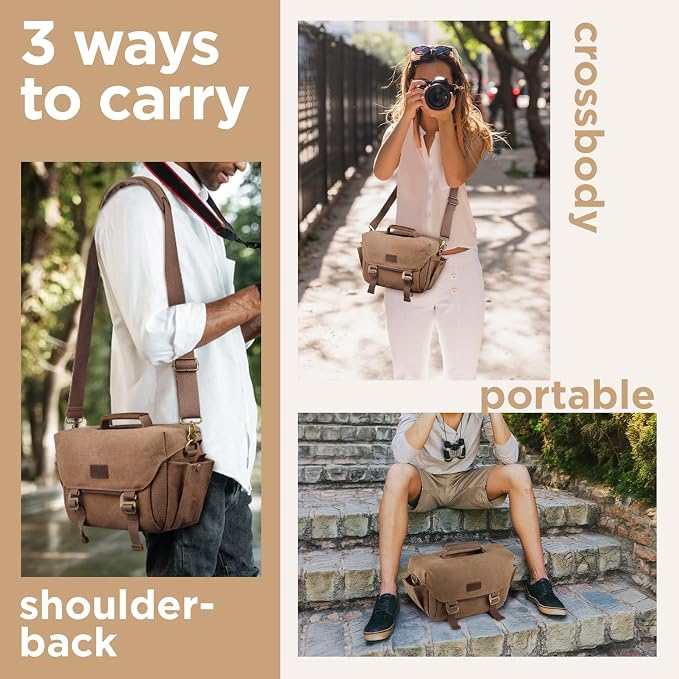 SMRITI Canvas DSLR Camera Bag, Camera Messenger Bag for Photographers,Travel Waterproof Shoulder Camera Case for Men Women (Brown) - Image 6