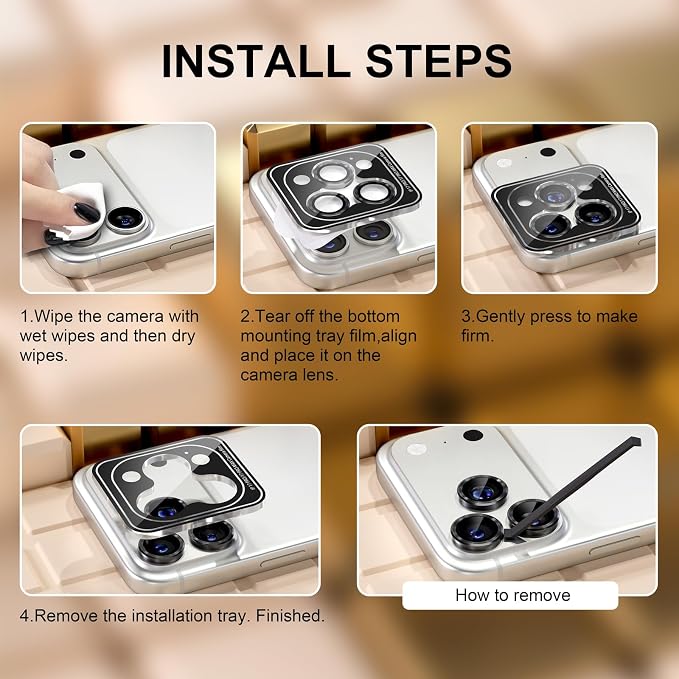 Misea Compatible for iPhone 17 Pro/iPhone 17 Pro Max Camera Lens Protector | 9H Tempered Glass Ultra HD Bling Camera Screen Protector Cover Metal Individual Ring Decoration Accessories, Black - Image 7