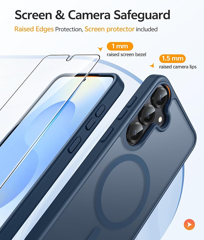 FNTCASE for Samsung Galaxy S25/S24 Plus Case, Fit Magsafe, Screen Protector | Translucent Matte Magnetic Back, 14FT Military Grade Drop Protection, Shockproof Protective Phone Cover, Blue - Image 4