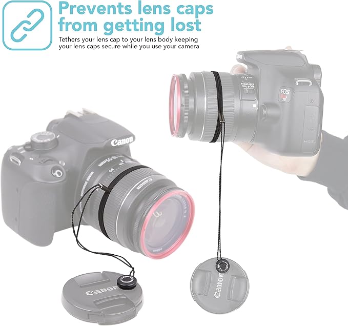Foto&Tech Camera Lens Cap Leash with Elastic String, Compatible with Universal DSLR SLR Evil Mirrorless Cameras Video (x10) - Image 2