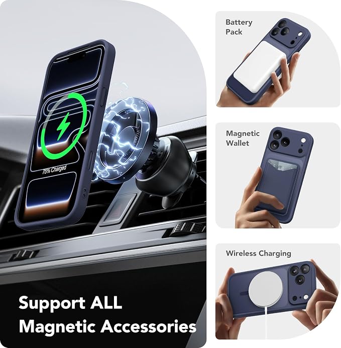CAPRARO for iPhone 17 Pro Case, Compatible with MagSafe | Upgraded [Full Camera Protection] Protective Translucent Matte Women Girl Magnetic Phone Case Cover, Dark Blue - Image 3