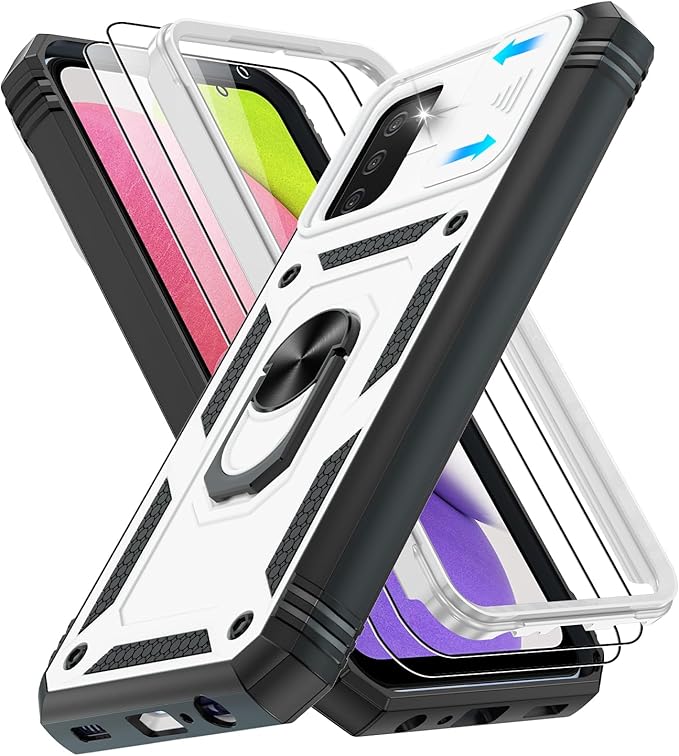 Gritup for Galaxy A03S Phone Case Military-Grade Shockproof with Kickstand | with 2 PCS Screen Protector, Slide Camera Cover, Heavy Duty Outdoor Protection Funda para Galaxy A03s Cover-White+Black by Gritup