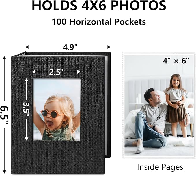 Vienrose Small Photo Album 4x6 Slip-in Picture Album 50 Pages Holds 100 Photos, Portable Photo Book 4x6 for Wedding Family Baby Travel Black | Portable Design Photo Book, Memory Book, Wedding Family Baby Travel, Easy To Carry - Image 2