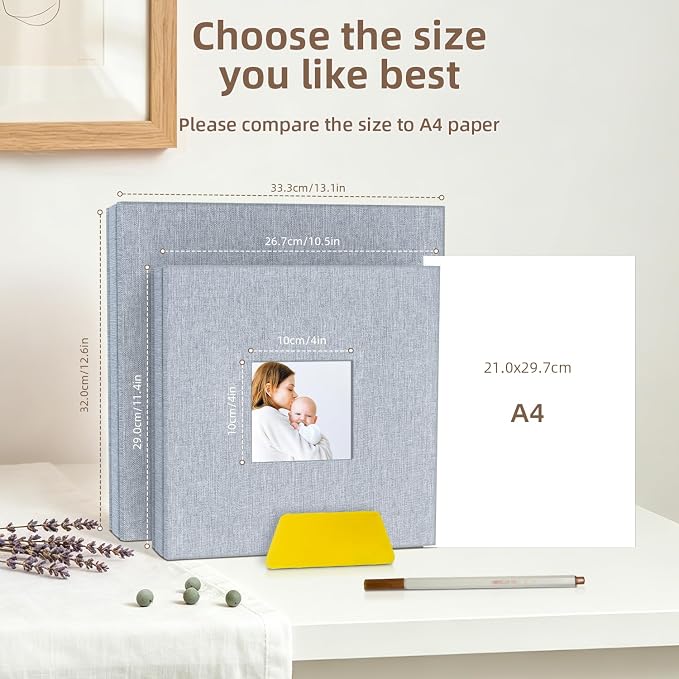 Popotop Photo Album Self Adhesive with Picture Display Window,60 Pages DIY Scrapbooking Supplies Kit for 4x6 8x10 Picture,Linen Cover Memory Book for Baby Wedding, with Scraper and Metallic Pen - Image 6