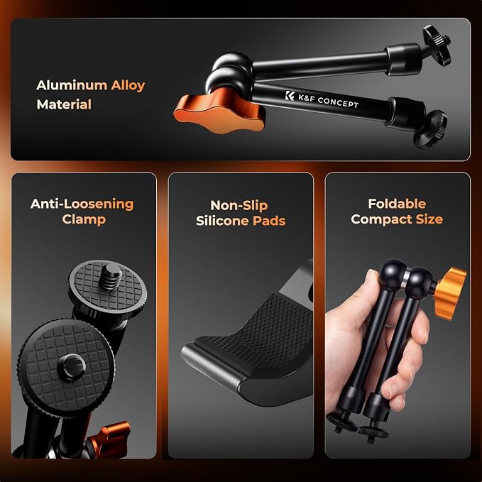 K&F CONCEPT 9.8" Magic Arm Clamp Kit with 1/4" & 3/8" Thread Screw | 360° Ball Heads Camera Mount for Monitor, Flash, LED Light, Microphone, Camera Cage, Action Camera, MS32 - Image 4