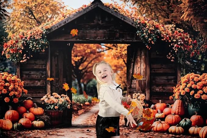 Kate Fall Backdrop Thanksgiving Backdrops for Photography Fall Maple Leaves Pumpkin Barn Door Backgrounds, 10x10ft - Image 3
