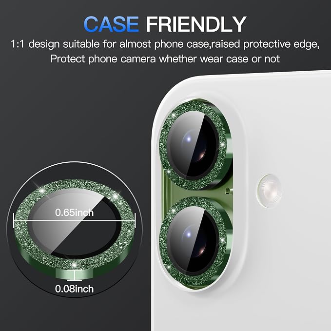 Suoman for iPhone 17 Camera Lens Protector, Bling Glitter Independent Metal Crystal Tempered Glass Camera Lens Cover [Strong-Adhesion][Does not Affect Night Shots] -Green - Image 7