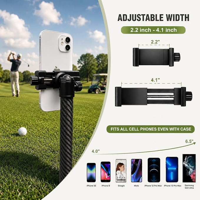 Carbon Fiber Tripod and Monopod Golf Swing Recorder - Ultra Lightweight with MagSafe Magnetic Holder - Adjustable 32-55" Height - Training Aid for iPhone Android (Add Tripod) - Image 4