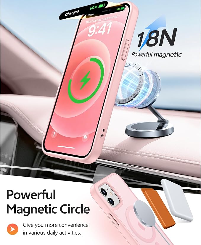FNTCASE for iPhone 13/12 Mini Case, Fit for Magsafe, Translucent Matte Back | Magnetic Phone Cases, 14FT Military Grade Drop Protection, Slim Shockproof Protective Cover, Light Pink - Image 3