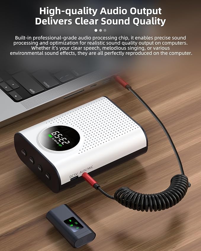 S67 Voice Amplifier Wireless Microphone Dual for Teachers Classroom Rechargeable, Mini Lavalier Lapel Mic, Portable Speaker PA System with LED Display for Class, Tour Guide, Coaches, White - Image 9