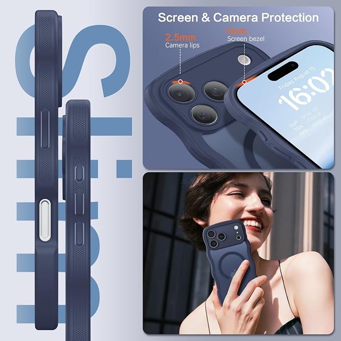 BENTOBEN Magnetic for iPhone 17 Pro Max Case, Cute Wavy [Full Camera Protection][Compatible with MagSafe] Matte Anti-Slip Bumper Women Men Boys Protective Cover for 17 ProMax 6.9", Deep Blue - Image 6