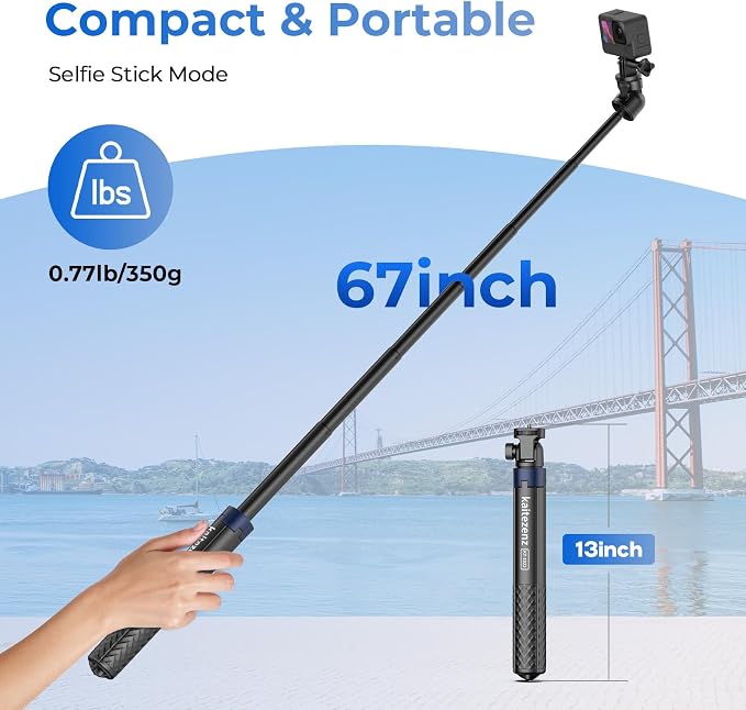 Kaitezenz 0.01s Auto Pop Open Camera Selfie Stick Tripod for DJI Osmo Pocket 4/3, 67" Aluminum Alloy Portable Expandable Stand Tripod Accessory for Gopro Video Recording OSMO Action Camera - Image 6