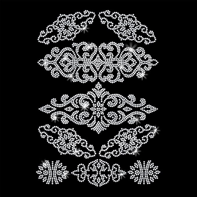 1 Pc Scroll Pattern Iron on Rhinestones Transfer, Silver Hotfix Iron on Patch Transfer Decals Crystal Heat Transfer Clothing Repair Decor for Bridal Wedding Dress Clothes Shoes Decoration by GOMAKERER