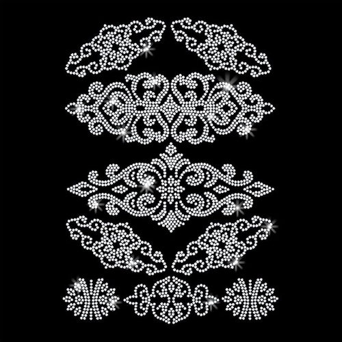 1 Pc Scroll Pattern Iron on Rhinestones Transfer, Silver Hotfix Iron on Patch Transfer Decals Crystal Heat Transfer Clothing Repair Decor for Bridal Wedding Dress Clothes Shoes Decoration by GOMAKERER