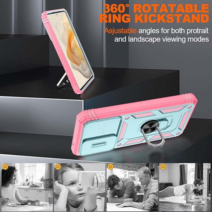 Gritup for Motorola Moto G Stylus 5G 2024 Case: G Stylus 2024 Case with Screen Protector*2 [Magnetic Stand] [Slide Camera Cover] Shock Proof Military-Grade para G Stylus-5G-2024 Green+Pink - Image 8