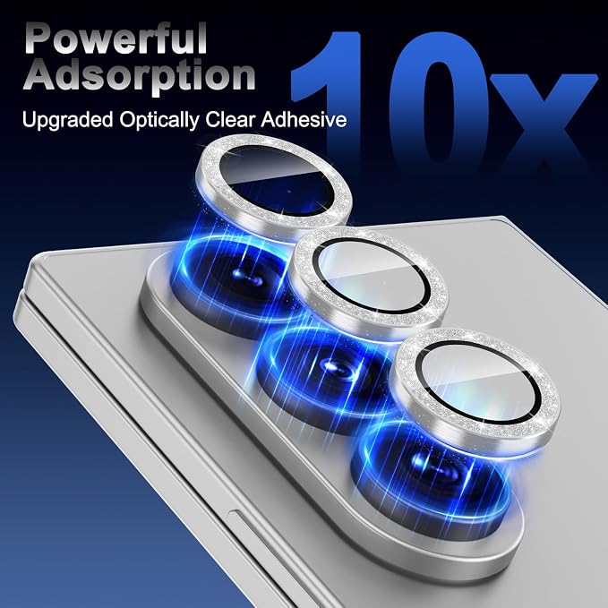 Meshine for Samsung Galaxy Z Fold 8 Ultra Camera Lens Protector,Scratch Proof,Strong Adsorption,9H Hardness with Metal Ring Camera Cover,Case Friendly,Accessories Lens Protector,Glitter Sliver - Image 5