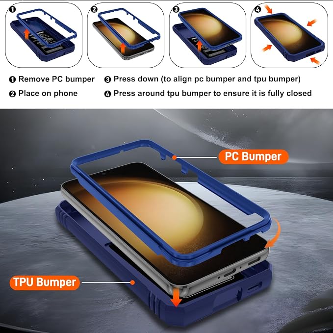 Fit for Samsung Galaxy S23+ Plus Case with Screen Protector*2, Build in 360° Rotating Ring Kickstand, Military Grade Protective Case for Samsung S23 Plus Phone, Blue - Image 4