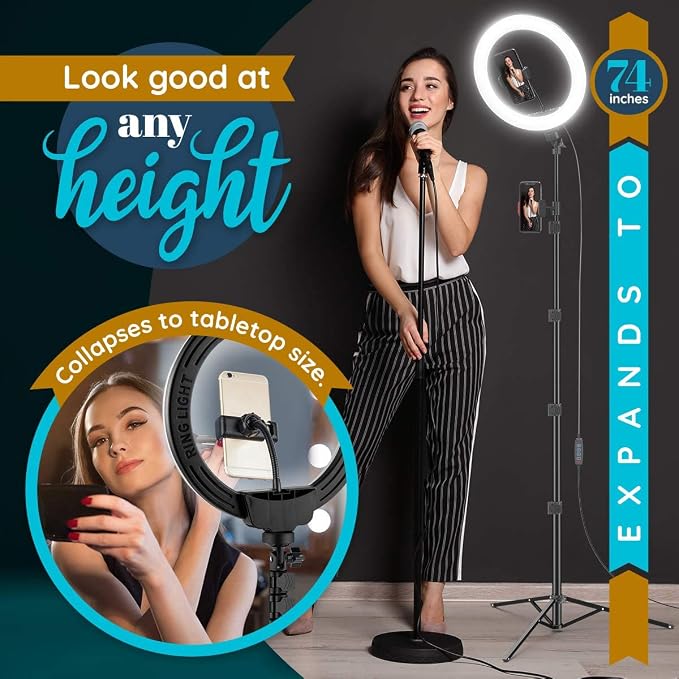 GearLight 12" LED Ring Light Stand and Phone Holder - Selfie Light Tripod w/Adjustable Height and Lighting Modes for TikTok, YouTube, Zoom, Video Recording, Computer, Makeup & Photography - Image 2