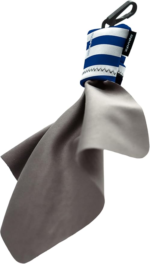 SPUDZ Ultra Microfiber Lens Cleaner with Closeable Bottom – Clip-On Pouch, Washable – for Binoculars, Scopes, Glasses, Screens | Ultra Navy Stripes, 6 x 6 Inch by SPUDZ