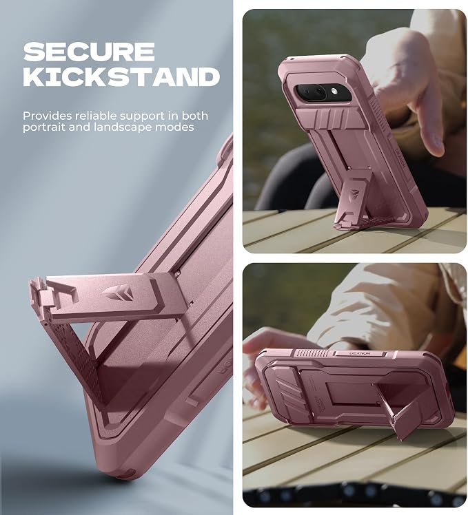 Dexnor for Google Pixel 9a Case with Slide Camera Cover & 2 Front Frames & Built-in Screen Protector & Heavy-Duty Kickstand, Full-Body Protective Cover Rugged Bumper Cases for Pixel 9a,Peony Pink - Image 4