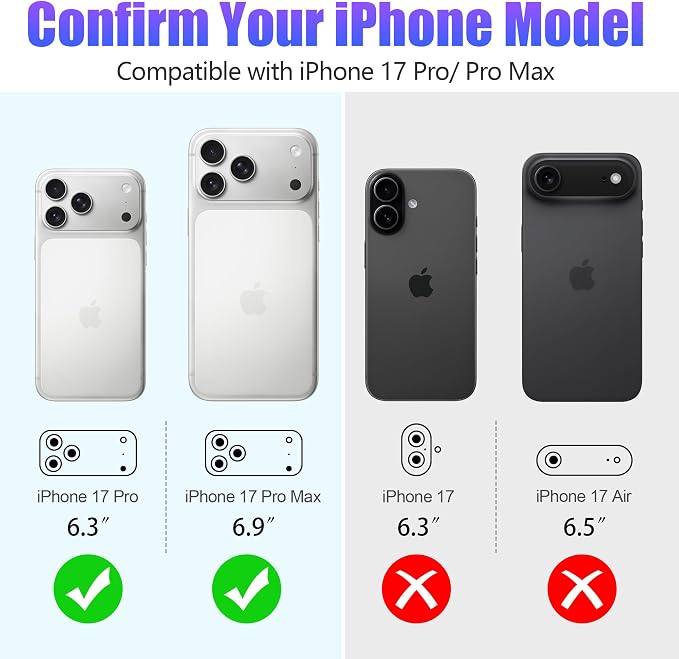 AGVEE 3+3 6 Pack for iPhone 17 Pro & Max Camera Lens Protector Cover | Individual Bling Diamond & Bling Glitter Sparkle Cute Gem Metal Ring, 9H Tempered HD Glass - Image 2