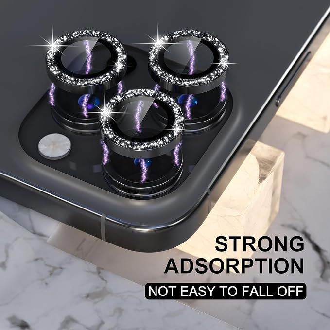 Choiche for iPhone 16 Pro/iPhone 16 Pro Max Camera Lens Protector | Ultra HD, Bling 9H Tempered Glass Camera Cover Screen Protector Metal Ring Decoration Accessories (Glitter-Black) - Image 5