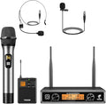 TONOR Wireless Microphones System with Metal 1 Cordless Mic and 1 Headset/Lapel/Lavalier Mic, Bodypack Transmitter, Receiver for Karaoke Church Singing Party PA Speaker, 2*15 Channels 60 m/200ft Range by TONOR