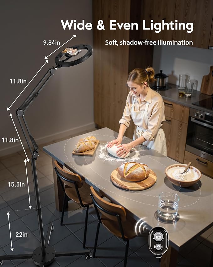 Ring Light Tripod for iPhone Overhead Camera Mount, LUXSURE Ring Light with Stand and Phone Holder with Casters & Flexible Arm, Phone Tripod with Light for Video Recording,Live Streaming,Cooking - Image 6