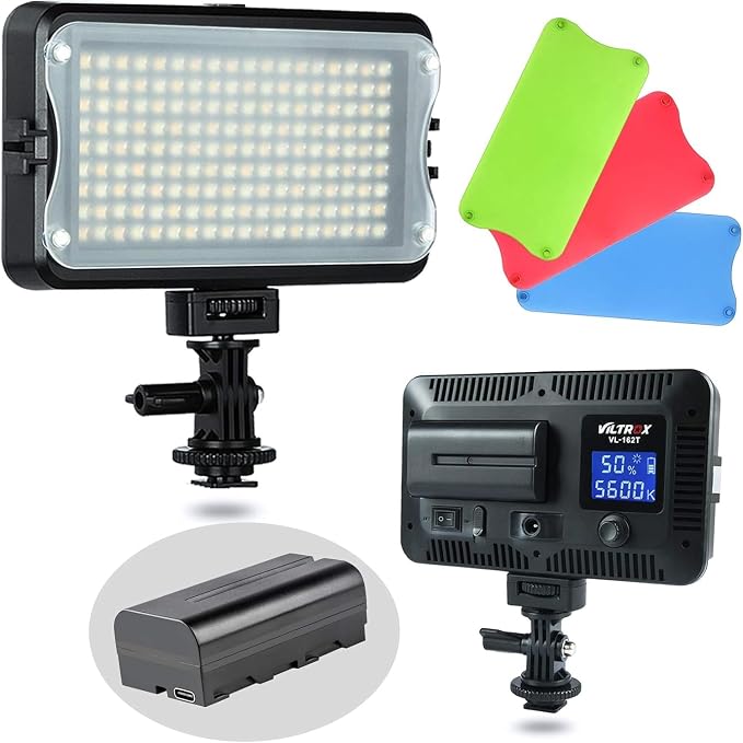 VILTROX VL-162T CRI95+ LED Video Light, Portable Camera Photo Light Panel Dimmable for DSLR Camera Camcorder with Battery, Charger, High Brightness, 3300K-5600K Bi-Color, White Filter and LCD Display by ViltroxOfficial