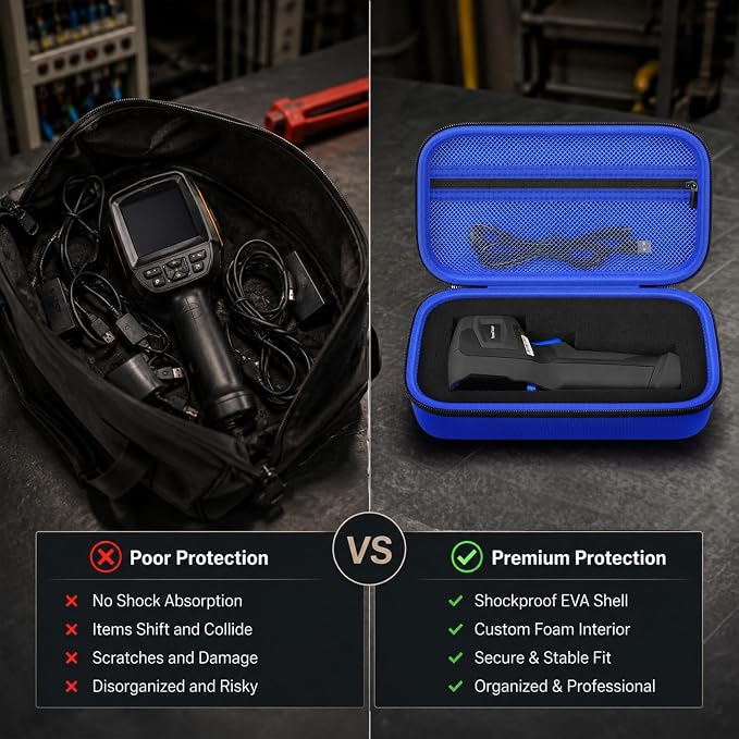 Boobowl Hard Thermal Camera Case for TOPDON TC004, for HSFTOOLS HF96, H128 | Infrared Camera Box, Removable Foam and Storage Pocket for USB Cables and Calibration Cards, Technicians, Case Only - Blue - Image 4
