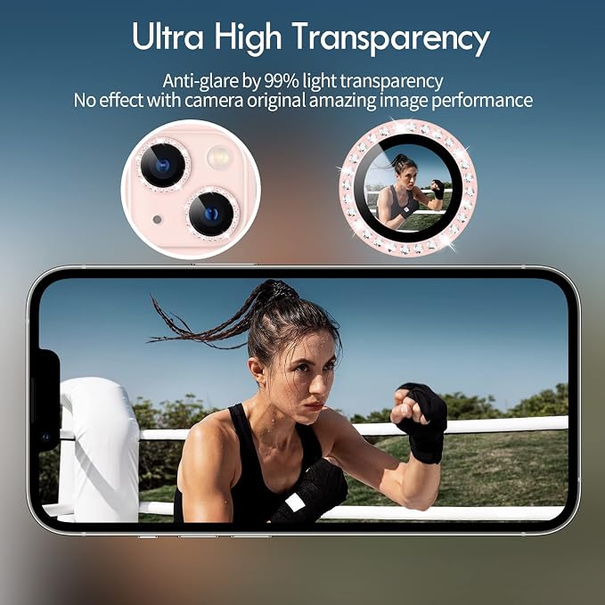 for iPhone 13/13 Mini Camera Lens Protector Bling Diamond, Pink | Individual Metal, 9H Hardness, Scratch Resistant, Shockproof, Drop Protection, Case Friendly, Stylish Accessories - Image 6